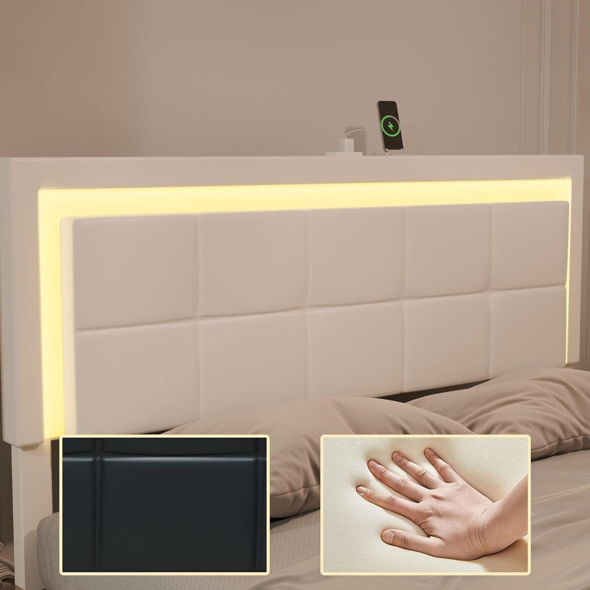 XINMICS Full/Queen Bed Frame with RGB LED Lights and 4 Storage Drawers
