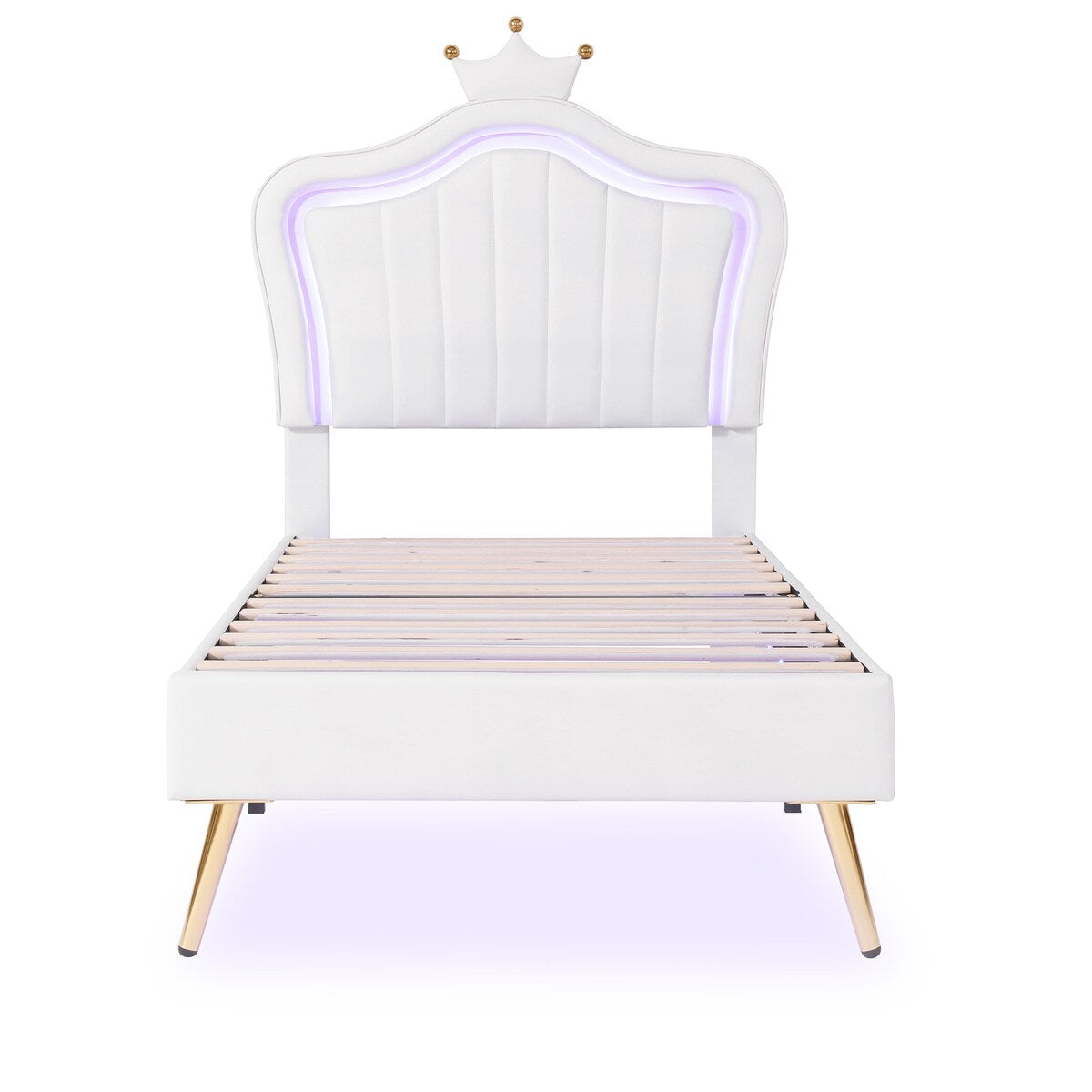 Full/Queen Size Modern Upholstered Princess Bed With Crown Headboard And LED Lights