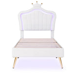 Full/Queen Size Modern Upholstered Princess Bed With Crown Headboard And LED Lights