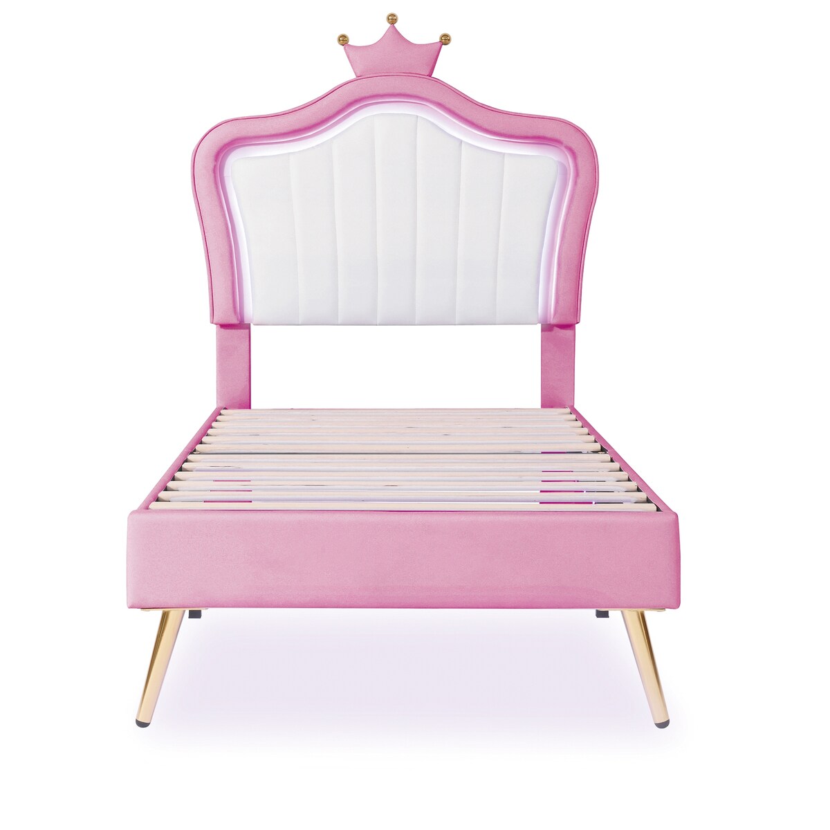 Full/Queen Size Modern Upholstered Princess Bed With Crown Headboard And LED Lights
