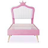 Full/Queen Size Modern Upholstered Princess Bed With Crown Headboard And LED Lights