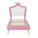 Full/Queen Size Modern Upholstered Princess Bed With Crown Headboard And LED Lights