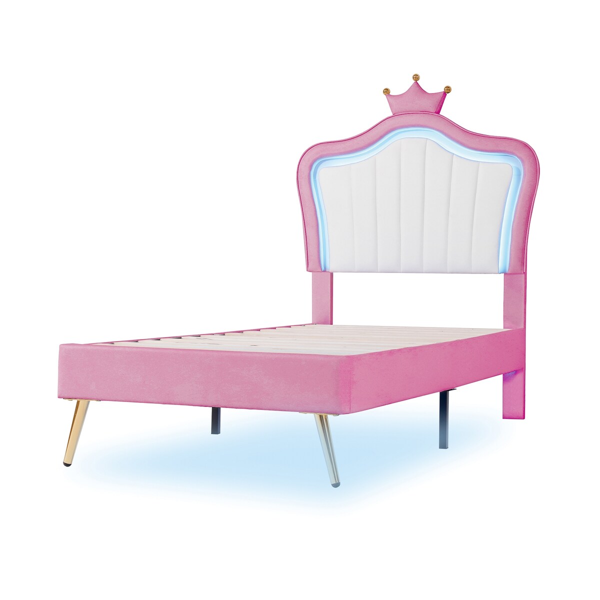 Full/Queen Size Modern Upholstered Princess Bed With Crown Headboard And LED Lights