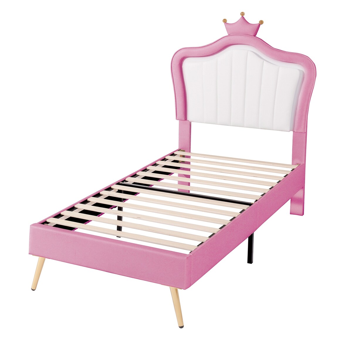 Full/Queen Size Modern Upholstered Princess Bed With Crown Headboard And LED Lights