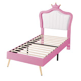 Full/Queen Size Modern Upholstered Princess Bed With Crown Headboard And LED Lights