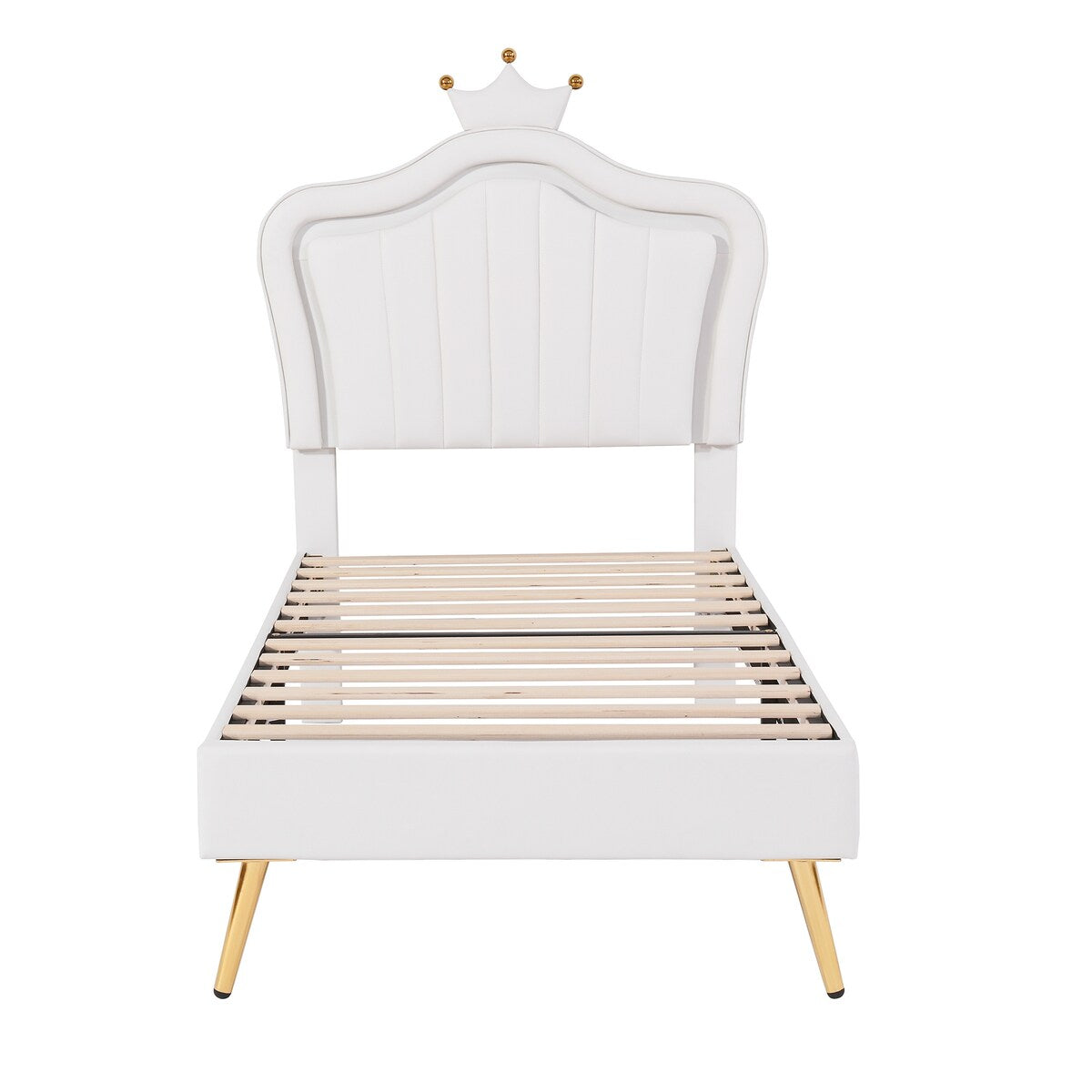 Full/Queen Size Modern Upholstered Princess Bed With Crown Headboard And LED Lights