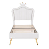 Full/Queen Size Modern Upholstered Princess Bed With Crown Headboard And LED Lights