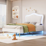 Full/Queen Size Modern Upholstered Princess Bed With Crown Headboard And LED Lights