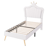 Full/Queen Size Modern Upholstered Princess Bed With Crown Headboard And LED Lights