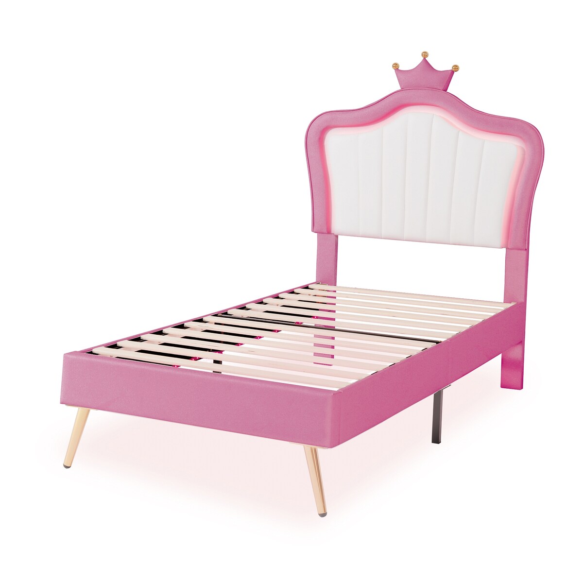 Full/Queen Size Modern Upholstered Princess Bed With Crown Headboard And LED Lights