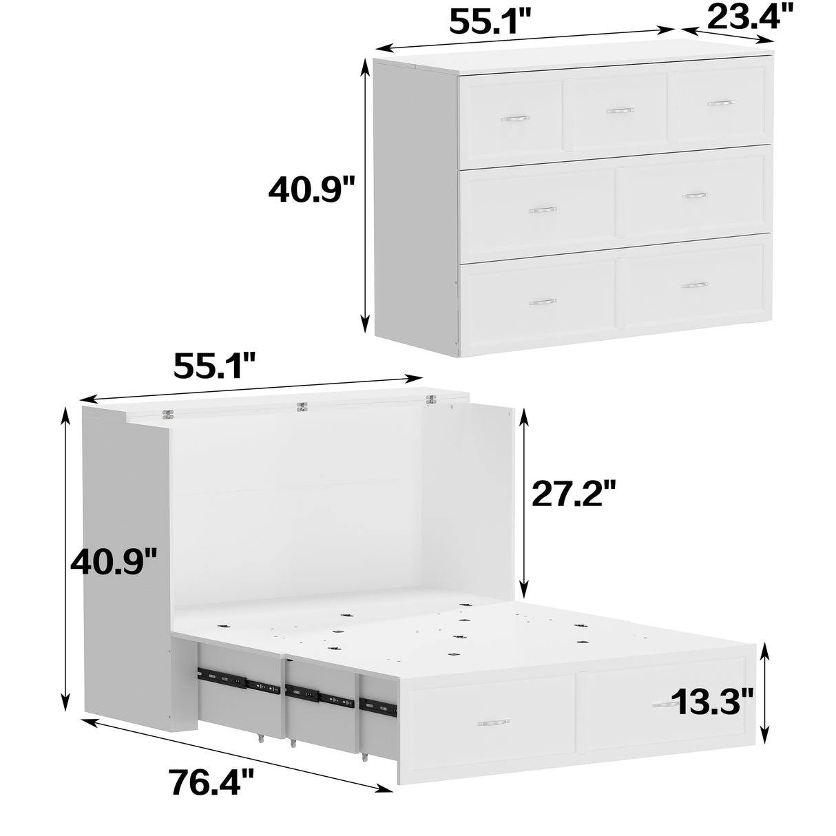 Full Size Bed Cabinet Dresser Bed w/ Drawer Convert into Cube Cabinet