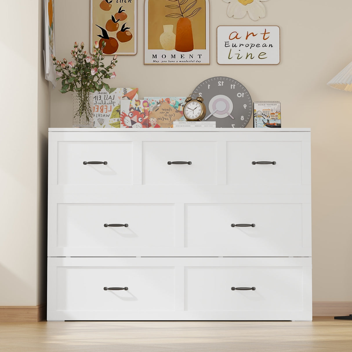 Full Size Bed Cabinet Dresser Bed w/ Drawer Convert into Cube Cabinet