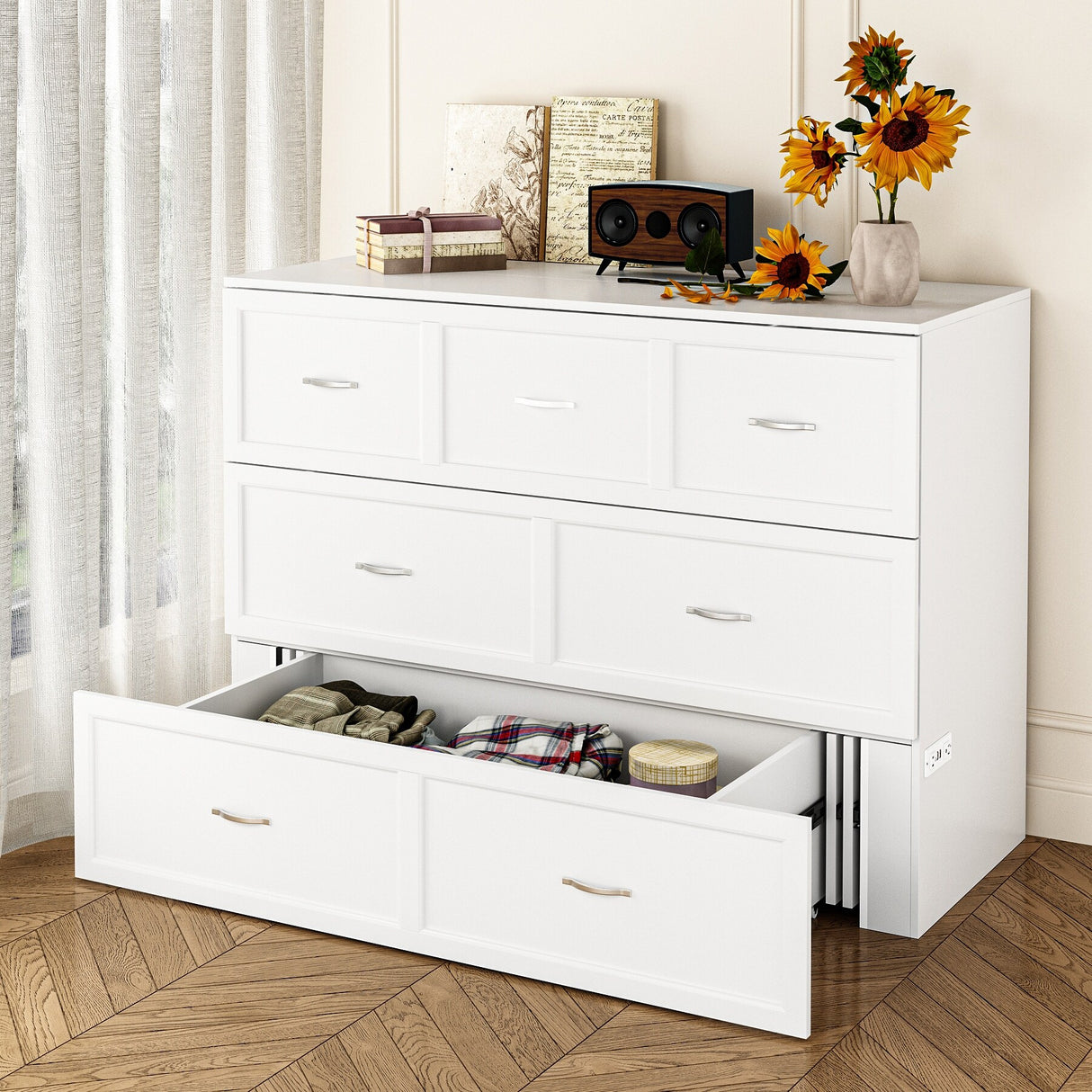 Full Size Bed Cabinet Dresser Bed w/ Drawer Convert into Cube Cabinet