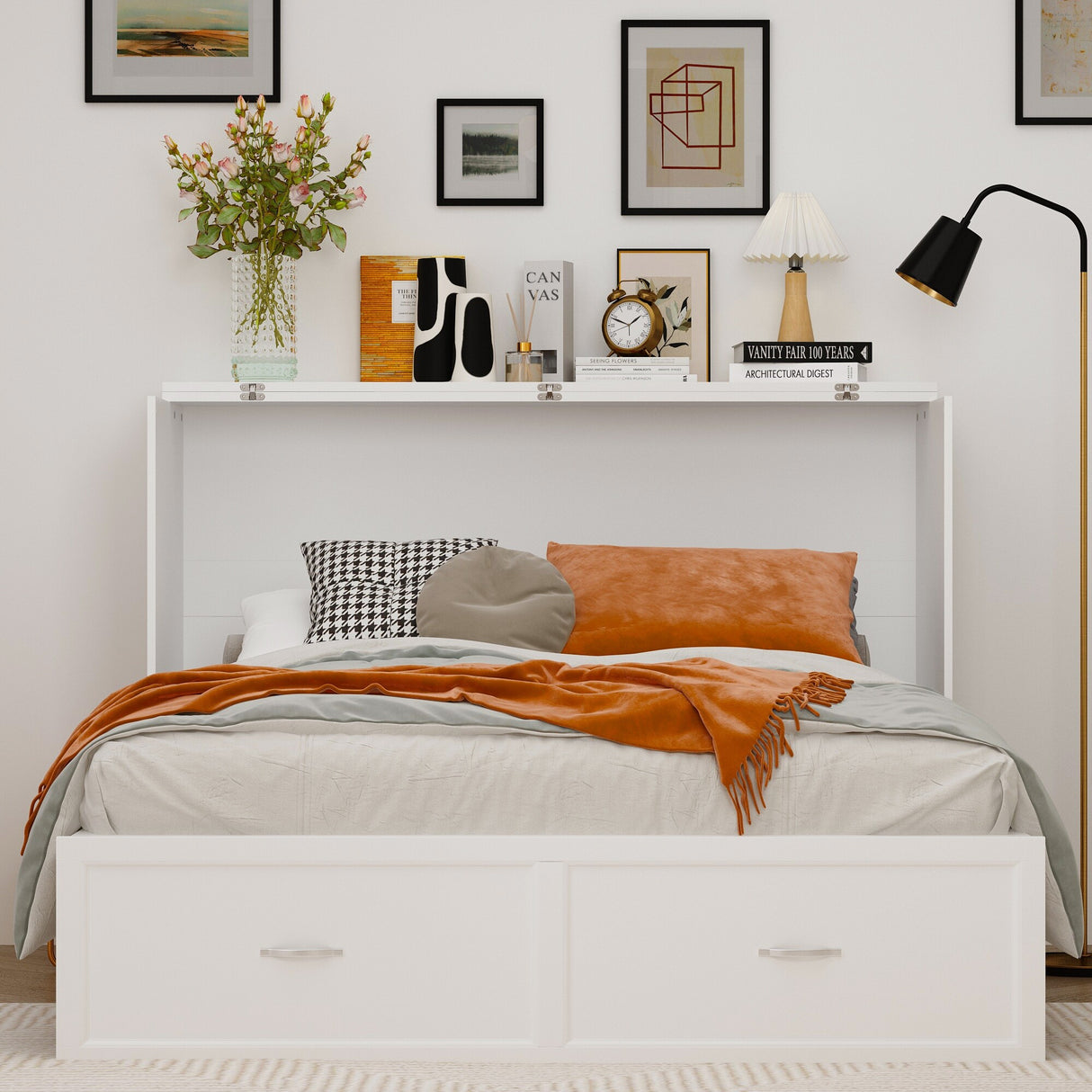 Full Size Bed Cabinet Dresser Bed w/ Drawer Convert into Cube Cabinet