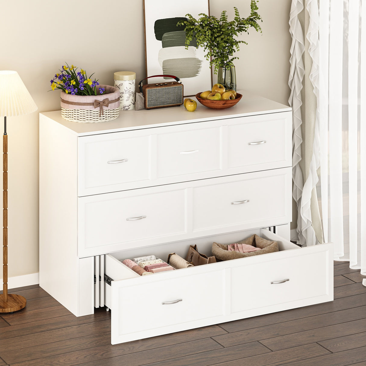 Full Size Bed Cabinet Dresser Bed w/ Drawer Convert into Cube Cabinet
