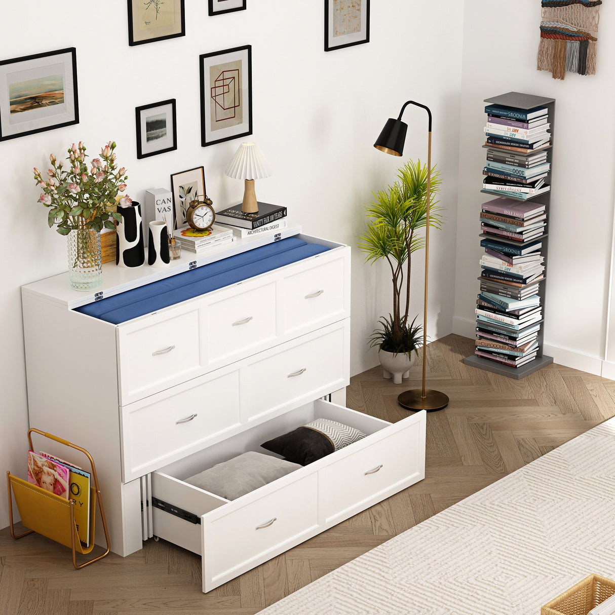 Full Size Bed Cabinet Dresser Bed w/ Drawer Convert into Cube Cabinet