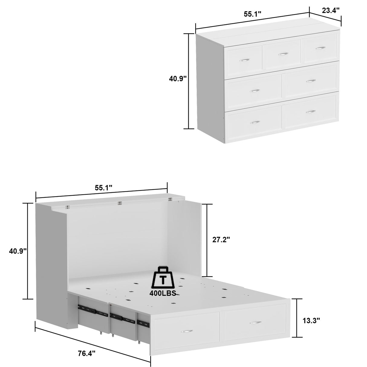 Full Size Bed Cabinet Dresser Bed w/ Drawer Convert into Cube Cabinet