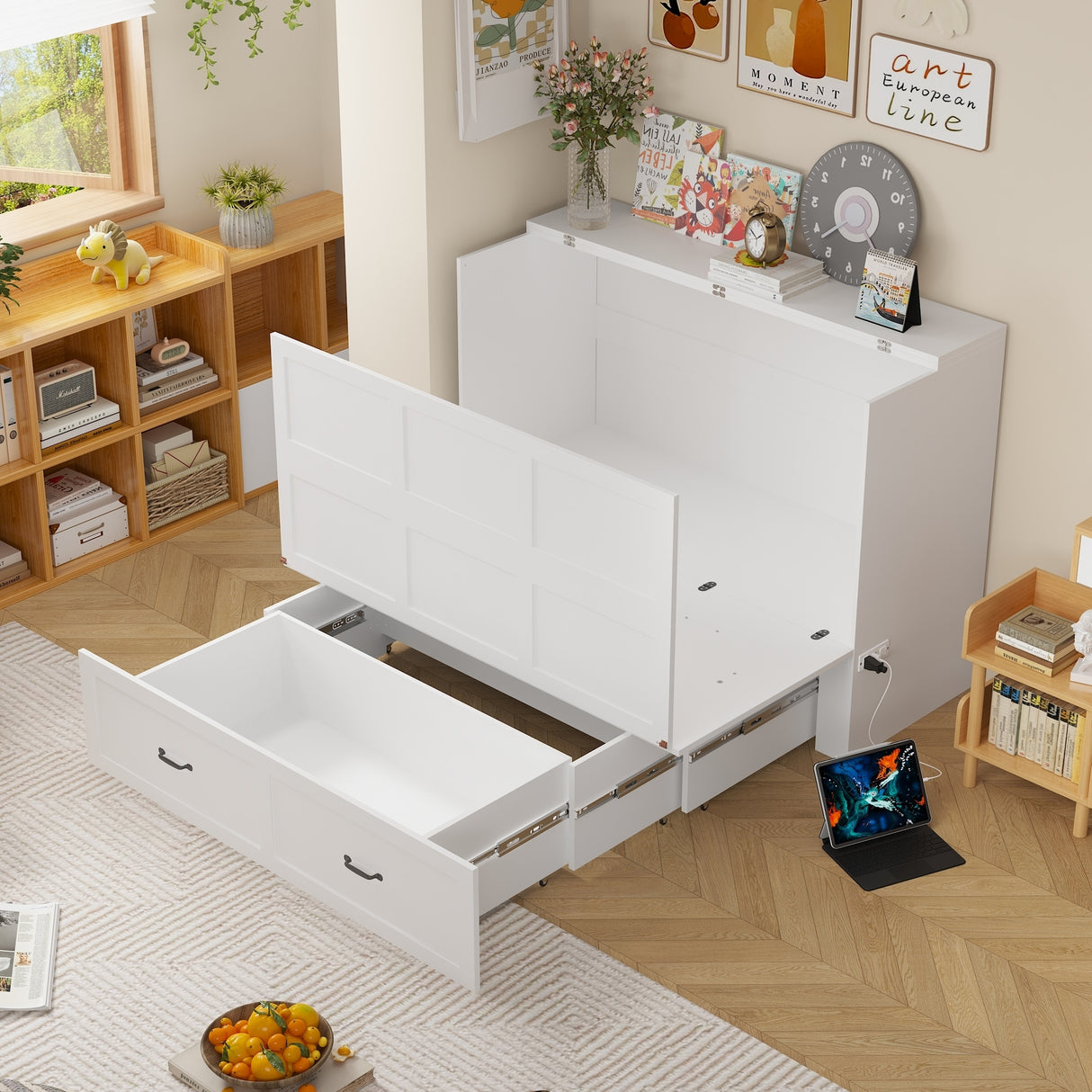 Full Size Bed Cabinet Dresser Bed w/ Drawer Convert into Cube Cabinet