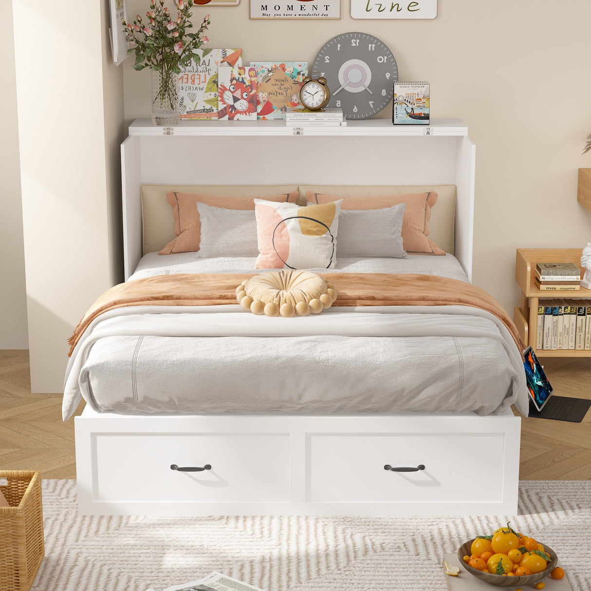 Full Size Bed Cabinet Dresser Bed w/ Drawer Convert into Cube Cabinet