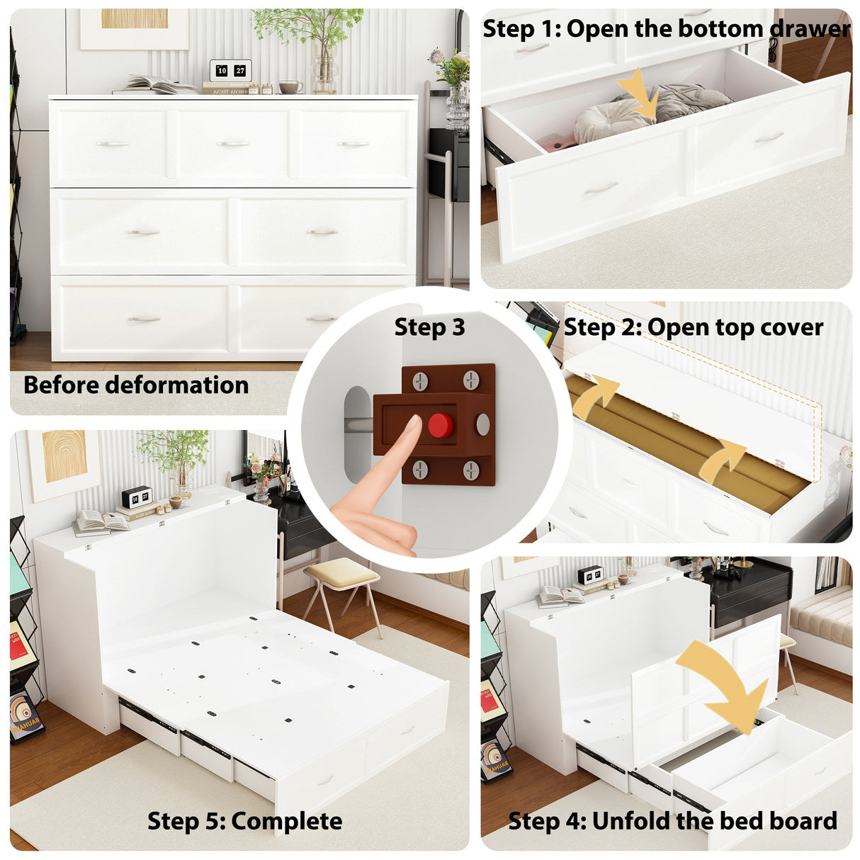 Full Size Bed Cabinet Dresser Bed w/ Drawer Convert into Cube Cabinet
