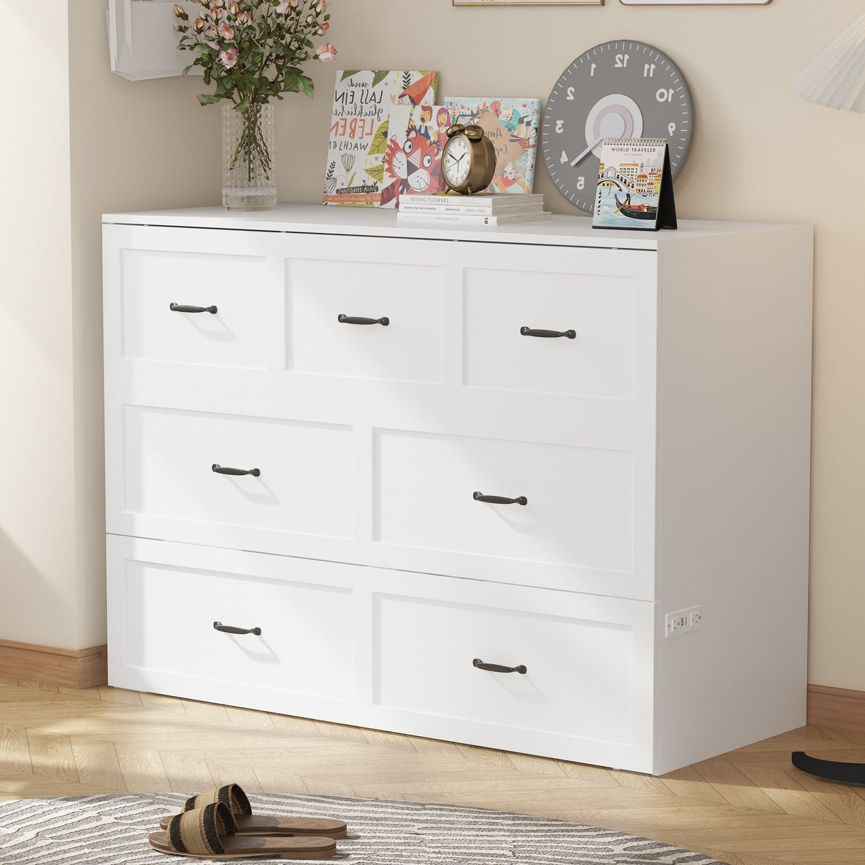 Full Size Bed Cabinet Dresser Bed w/ Drawer Convert into Cube Cabinet