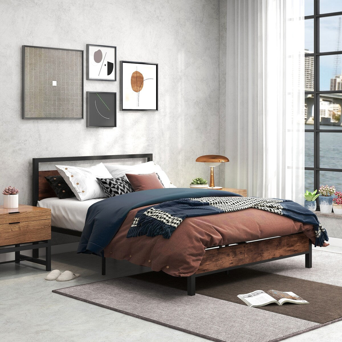 Full Size Bed Frame ,No Box Spring Needed