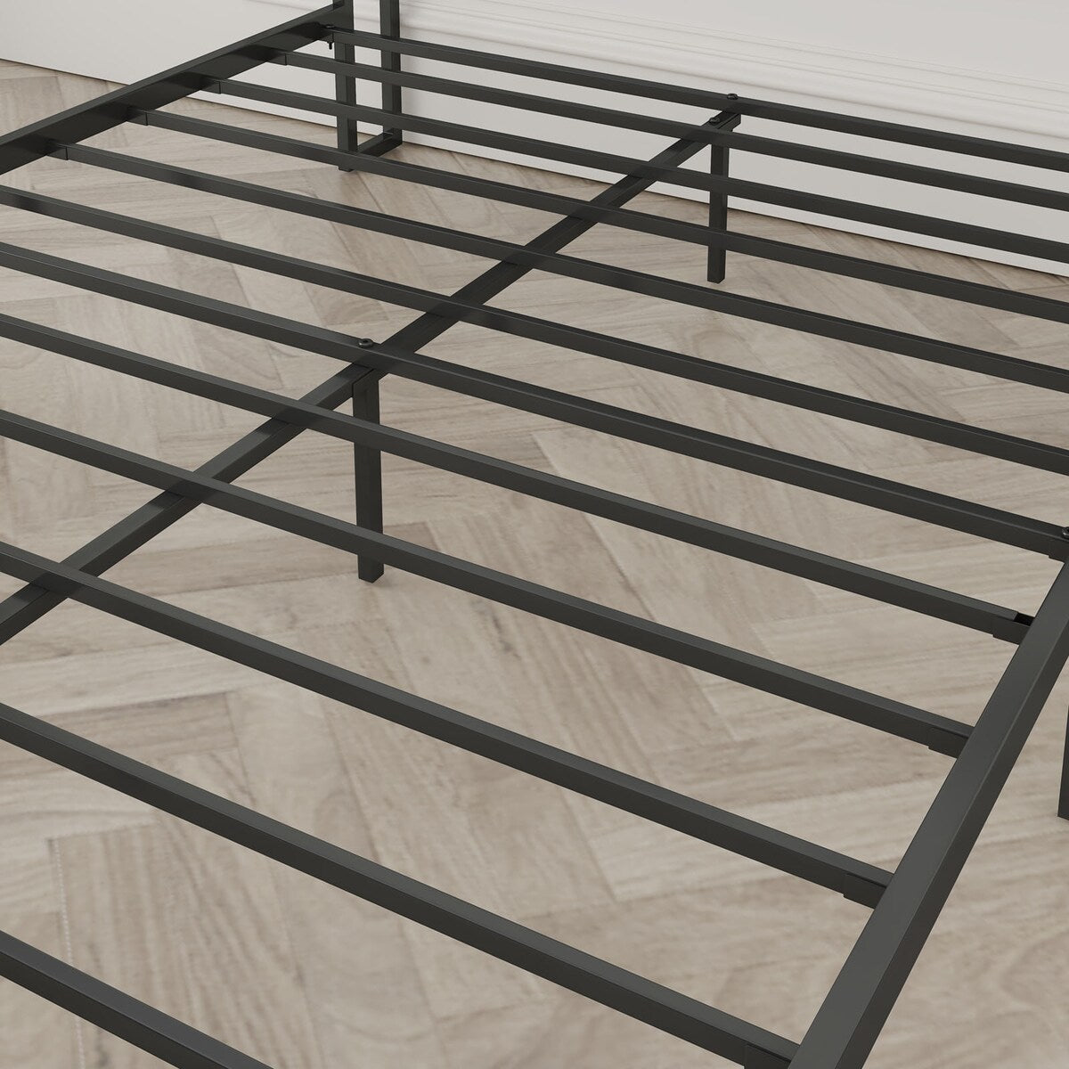 Full Size Bed Frame with Charging Station, Upholstered Headboard, Metal Platform, Suitable for Bedroom, Easy Assemble