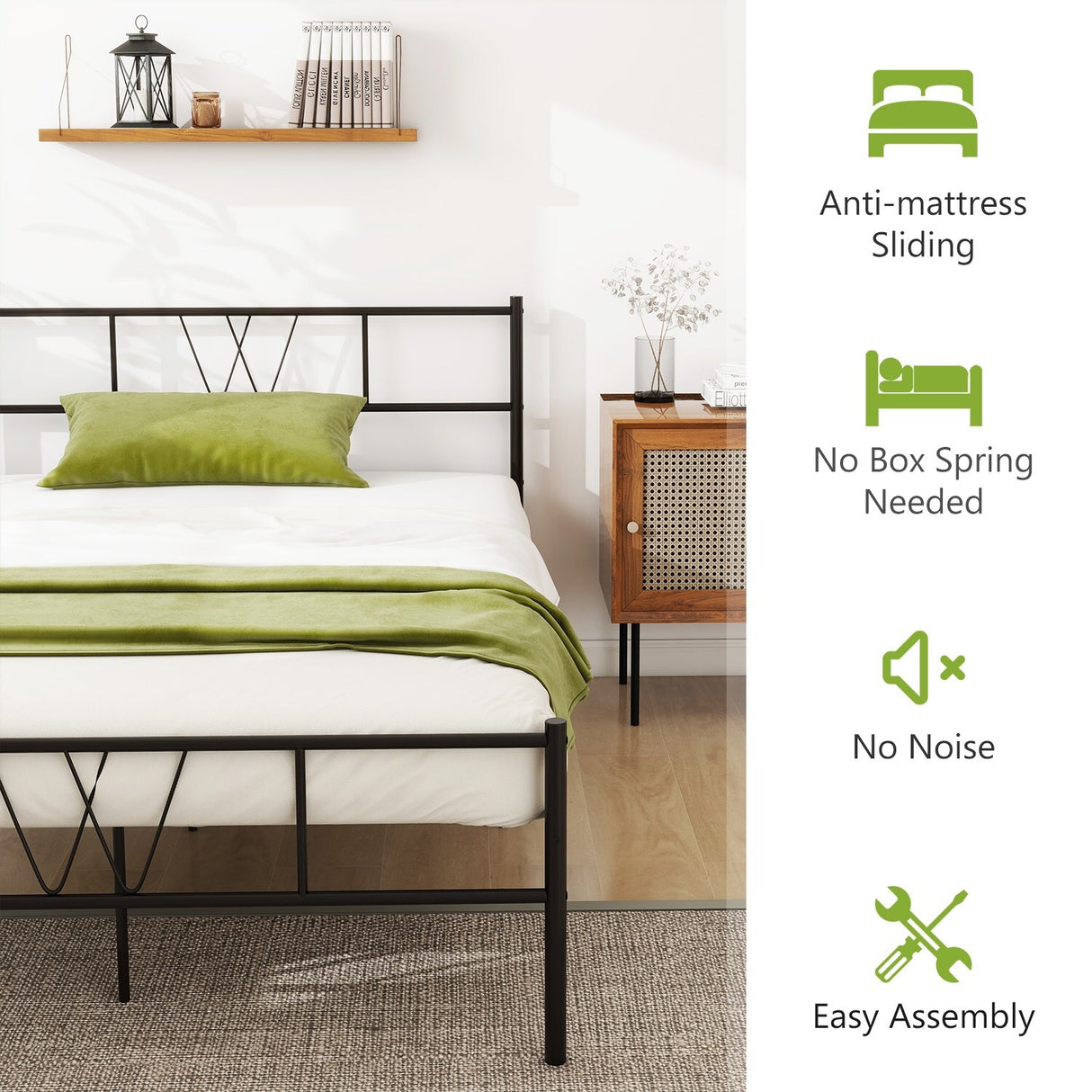 Twin Size Metal Platform Bed Frame with Headboard Footboard, Heavy Duty Steel Slat Support, Easy Assembly Mattress Foundation
