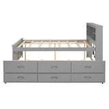 Full Size Bed with Headboard, USB, Twin Size Trundle and 3 Drawers, Gray