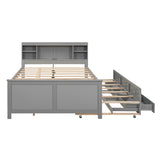 Full Size Bed with Headboard, USB, Twin Size Trundle and 3 Drawers, Gray