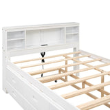 Full Size Bed with Headboard, USB, Twin Size Trundle and 3 Drawers, Gray
