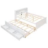 Full Size Bed with Headboard, USB, Twin Size Trundle and 3 Drawers, Gray