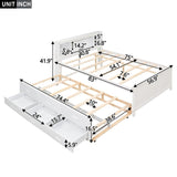 Full Size Bed with Headboard, USB, Twin Size Trundle and 3 Drawers, Gray