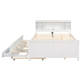Full Size Bed with Headboard, USB, Twin Size Trundle and 3 Drawers, Gray