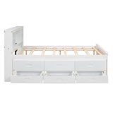 Full Size Bed with Headboard, USB, Twin Size Trundle and 3 Drawers, Gray
