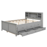 Full Size Bed with Headboard, USB, Twin Size Trundle and 3 Drawers, Gray