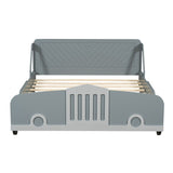 Full Size Car-Shaped Platform Bed with Wheels, Plywood Kids Platform Bed Frame for Bedroom, Grey