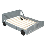 Full Size Car-Shaped Platform Bed with Wheels, Plywood Kids Platform Bed Frame for Bedroom, Grey