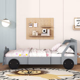 Full Size Car-Shaped Platform Bed with Wheels, Plywood Kids Platform Bed Frame for Bedroom, Grey