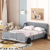 Full Size Car-Shaped Platform Bed with Wheels, Plywood Kids Platform Bed Frame for Bedroom, Grey