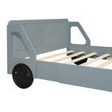 Full Size Car-Shaped Platform Bed with Wheels, Plywood Kids Platform Bed Frame for Bedroom, Grey
