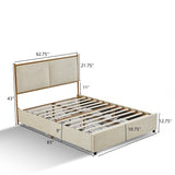 Full Size Classic steamed bread shaped backrest, metal frame, solid wood ribs, with four storage drawers