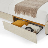 Full Size Classic steamed bread shaped backrest, metal frame, solid wood ribs, with four storage drawers