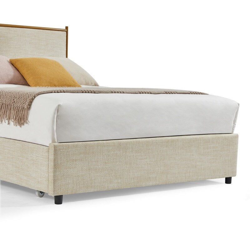 Full Size Classic steamed bread shaped backrest, metal frame, solid wood ribs, with four storage drawers