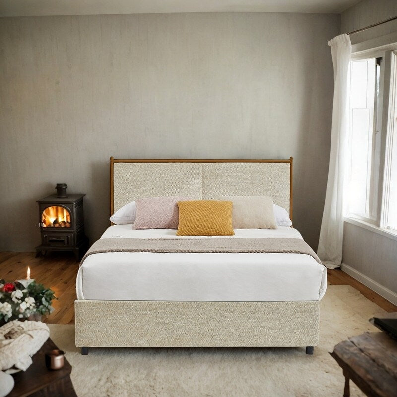Full Size Classic steamed bread shaped backrest, metal frame, solid wood ribs, with four storage drawers