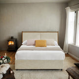 Full Size Classic steamed bread shaped backrest, metal frame, solid wood ribs, with four storage drawers