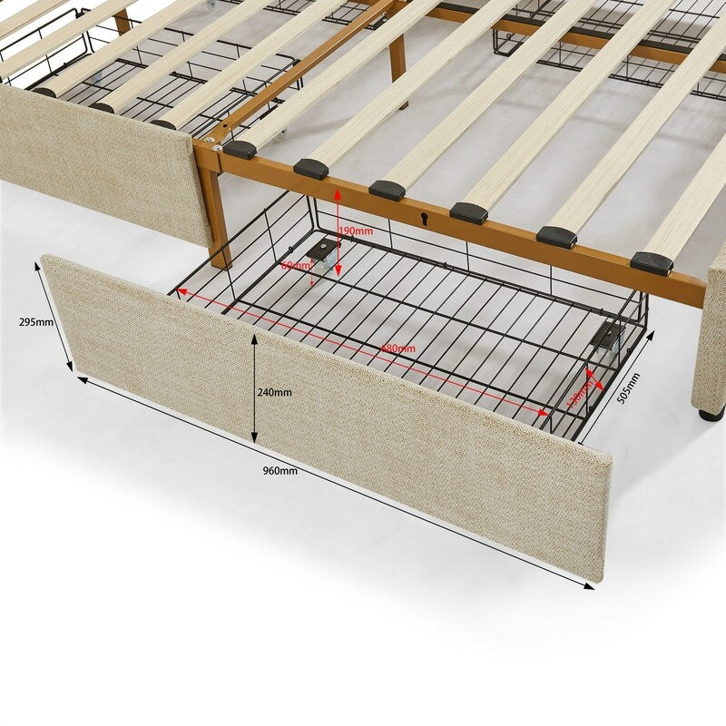 Full Size Classic steamed bread shaped backrest, metal frame, solid wood ribs, with four storage drawers