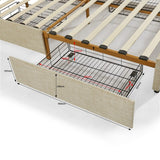 Full Size Classic steamed bread shaped backrest, metal frame, solid wood ribs, with four storage drawers