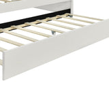 Full Size Daybed Frame with Shall Shaped Backrest, Upholstery Bed with Trundle, Pine Wooden Bed with Arm, White