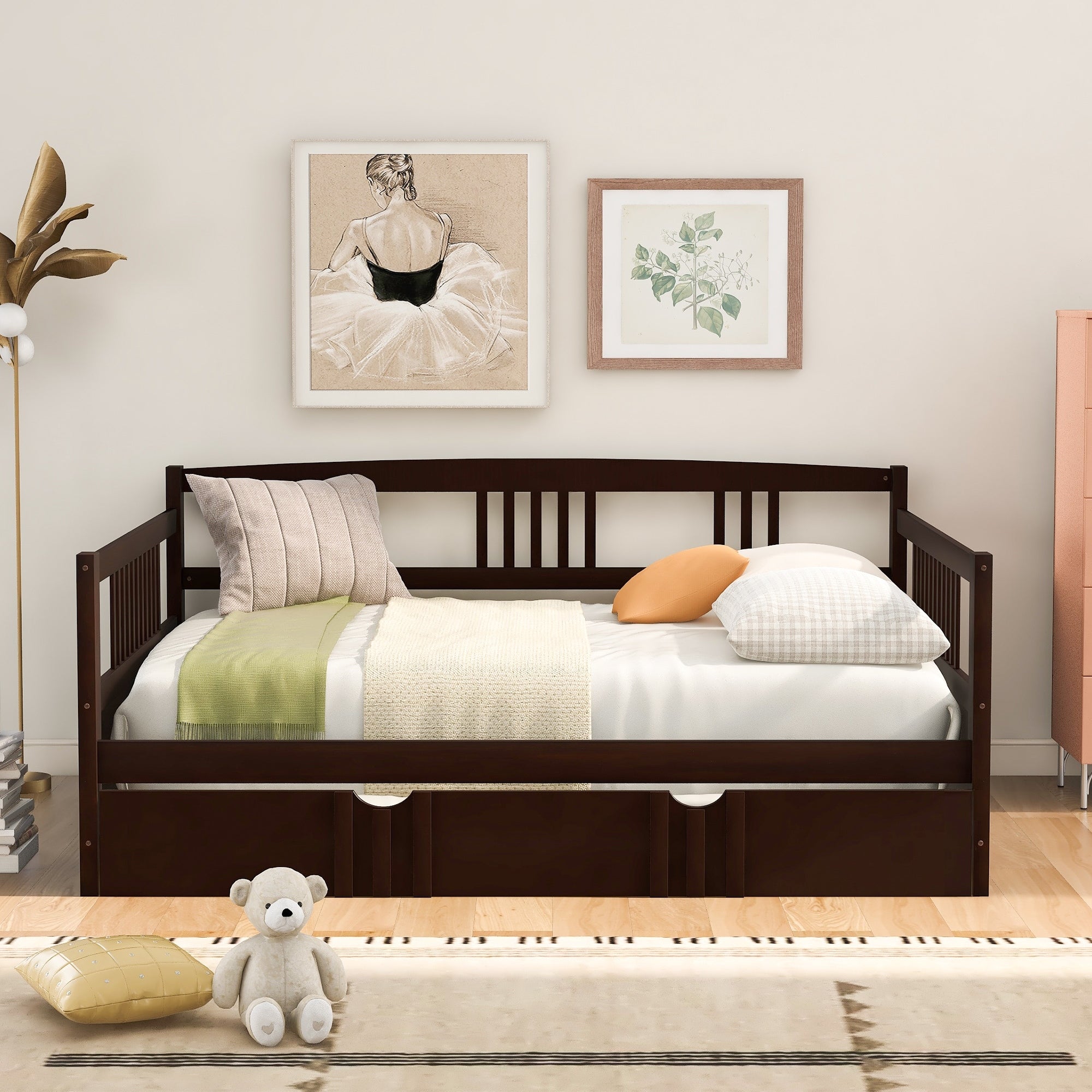 Gray Full Size Daybed Wood Bed with Twin Size Trundle